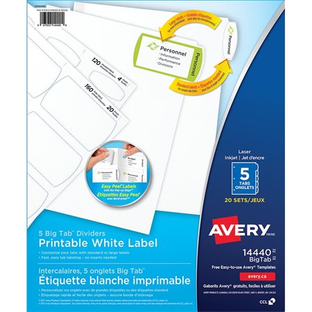 Intercalaires étiquette blanche imprimable Big Tab™
