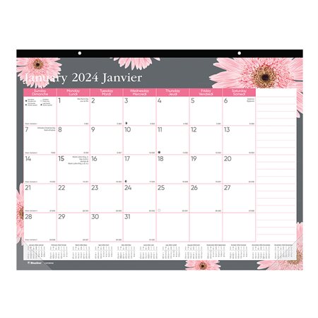 Pink Daisy Monthly Desk Pad Calendar (2024)