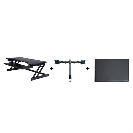 Deluxe Adjustable Stand Up Desk Riser Dual Monitor Arm Energizing Mat