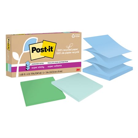 Feuillets recyclés Post-it® Super Sticky - Collection oasis