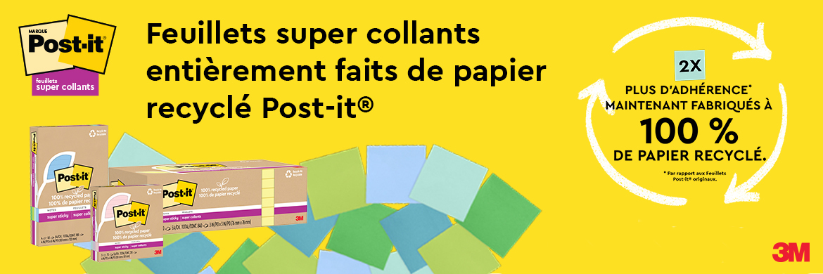 Feuillets recyclés Post-it® Super Sticky